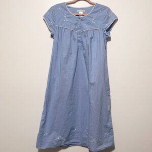 Cuddledown Womens Cotton Mumu Maxi Nightgown Size S Blue Embroidered Prairie
